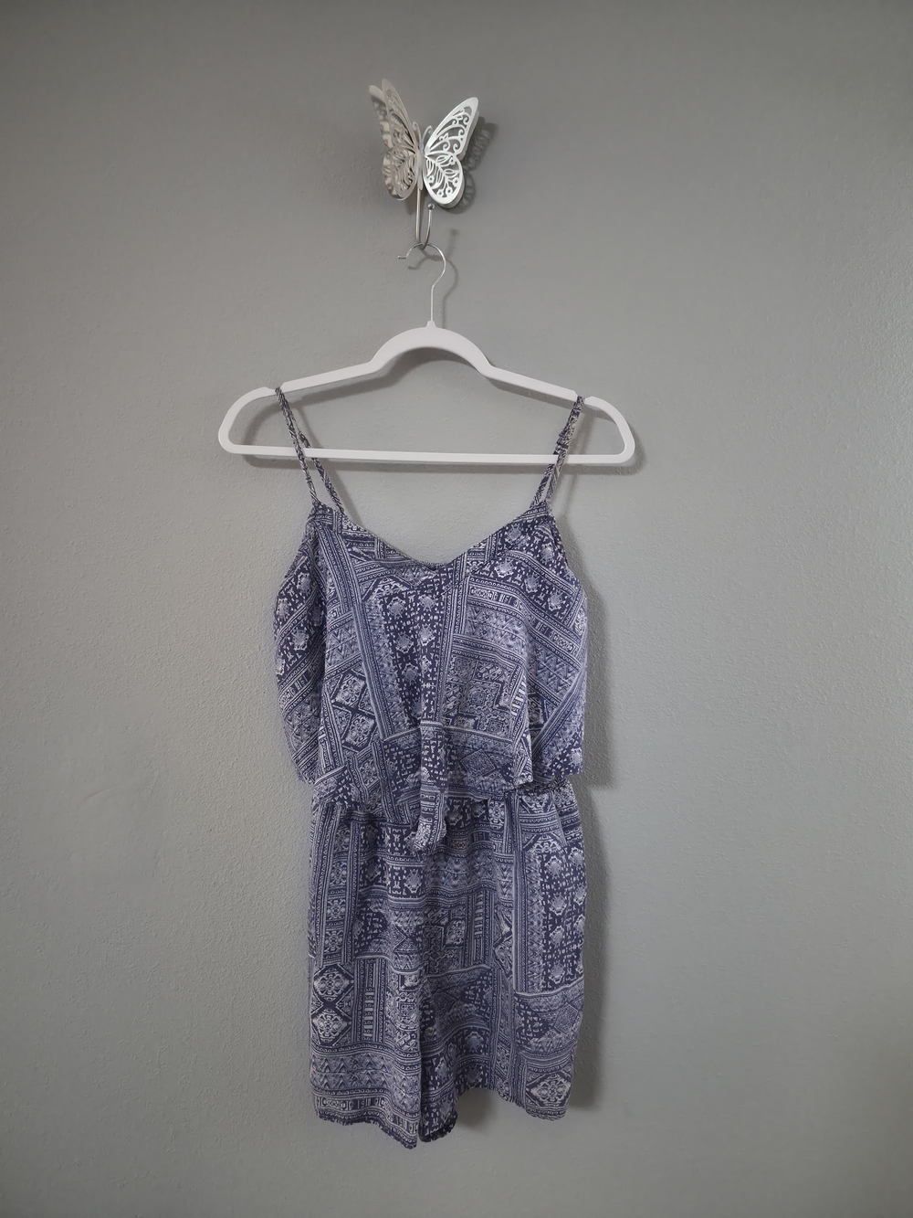 Cotton On Navy and White Printed Sleeveless Romper